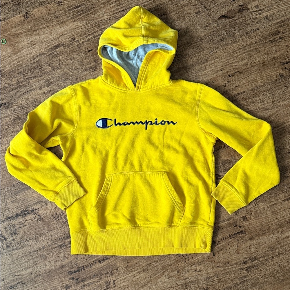 Champion Bright Yellow Pullover Hoodie youth large